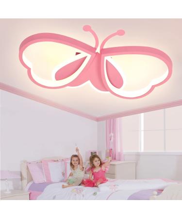 Luolong led children ceiling lamp butterfly ceiling lamp dimmable acrylic ceiling lamp children's room creative ceiling lamp girls' room bedroom cartoon ceiling light-pink 72cm