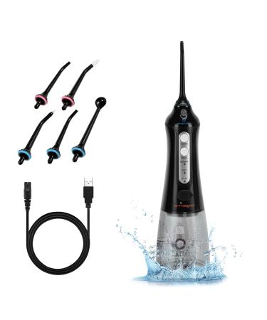 Cordless Water Dental Flosser for Teeth, GTGURAD Oral Irrigator with 3 Modes, Portable and Rechargeable Flosser IPX7 Waterproof Water Picks for Teeth Cleaning with 300ML Water Tank for Home Travel Black