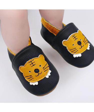 Soft Leather Baby Shoes | Baby Boy Girl Sneakers | First Walking Shoes | Non-Slip Rubber Soles | Newborn Prewalker Sneakers | 0-24 Months | Black Tiger - Buy Online on GoSupps.com