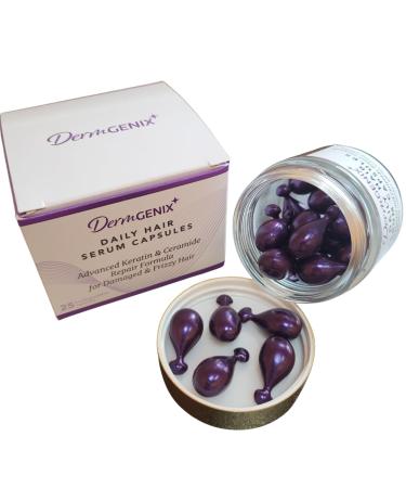 Dermgenix Daily Hair Serum Capsules Advanced Keratin and Ceramide Repair Formula for Damaged and Frizzy Hair (25 ct)