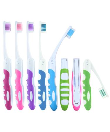 Pack of 8 Folding Travel Toothbrushes for Adults & Children - Portable foldable soft toothbrushes for on the go
