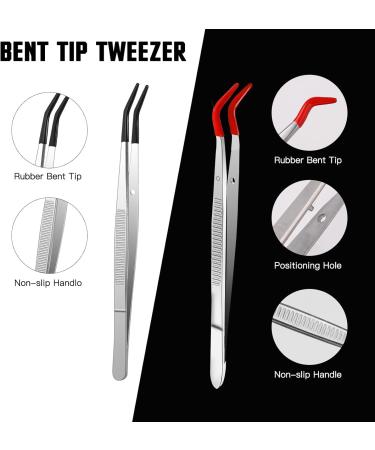 Premium 2-Part Tweezers Set with Rubber Tips - Curved & Angled Metal Sticker Tweezers for Jewelry Making DIY Crafts & Laboratory Use - Buy Online on GoSupps.com