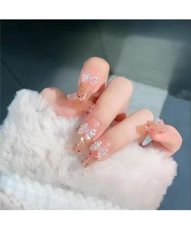 Press on Nails Long Trapezoid Fake Nails 24Pcs Shiny Butterfly Decoration False fingernail with Self-Adhesive Jelly Nail Glue Tabs Press On False Nails - Buy Online on GoSupps.com