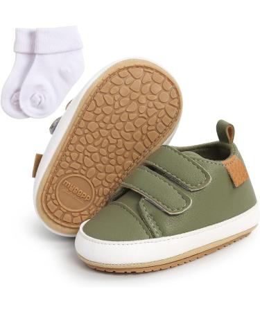 Baby PU Leather First Walking Sneakers | Anti-Slip Toddler Shoes for 0-18 Months | Green with Sock | 0-6 Months - Buy Online on GoSupps.com
