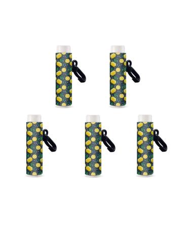 SCRAWLGOD Lemon Print Lip Balm Holder Keychain Portable Lip Balm Sleeve keychain Chapstick Holder Secure and Nice Hand Feeling Set of 5 Lemon 5
