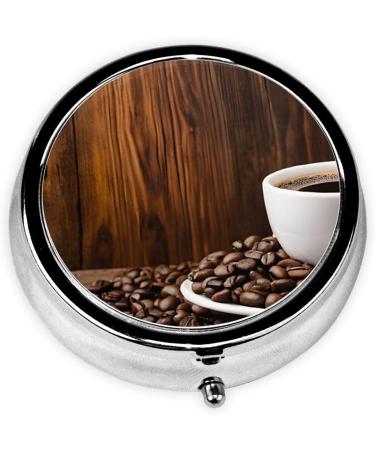 Shop Round Pill Box: Mini Decorative Coffee Cup & Beans 3 Compartment Organizer for Travel & Vitamins - Buy Online on GoSupps.com