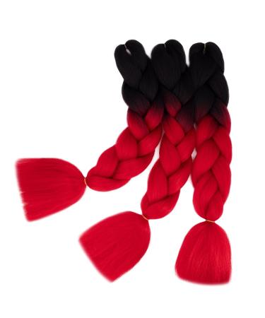 Gairyan Jumbo Braids Extensions - 100g 60cm Ombre Synthetic Braiding Hair for Box Crochet Braids (Black/Red) - Buy Online on GoSupps.com