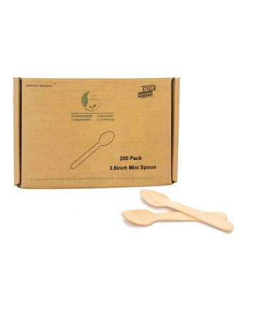 Mini Ice Cream Wooden Spoons 200 Counts 3.8" Disposable Wooden Spoons Yogurt Dessert Tasting Sampling Spoons Small Wooden Spoons 100% Biodegradable Compostable and Eco Friendly 017c