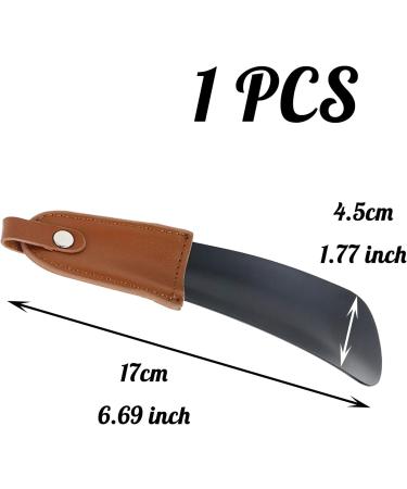 Stainless Steel Shoehorn with Brown Leather Handle - Lightweight and Portable Shoe Helper Stick for Men, Women, and Children - 17cm/6.69 inch - Buy Online on GoSupps.com