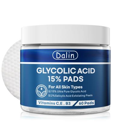 Glycolic Acid Resurfacing Pads, 15% Ultra Pure Glycolic Acid & 2% Salicylic Acid Exfoliating Peel for Face, Keeps Skin Smooth and Prevents Wrinkles and Lines, Radiant Skin Renewal - 60 Pads