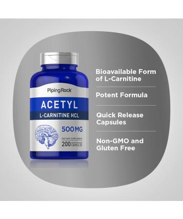 Piping Rock Acetyl L-Carnitine 500mg | 200 Capsules | Non-GMO Gluten Free Supplement - Buy Online on GoSupps.com