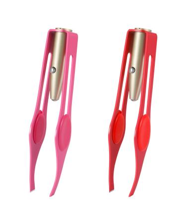 Fuyamp 2Pcs Tweezers with LED Light Hair Removal Lighted Tweezers Makeup Tweezers with Light Tools Stainless Steel Tweezers for Men Women Precision Eyebrow Eyelash Hair Removal(Red+Pink)