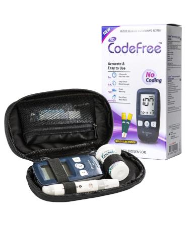 Codefree Blood Glucose Monitor | Diabetes Monitoring Meter Tester | Blood Sugar Testing Kit with Strips Lancets Case - in mmol/L 1 Count (Pack of 1) 1 x Complete Pack