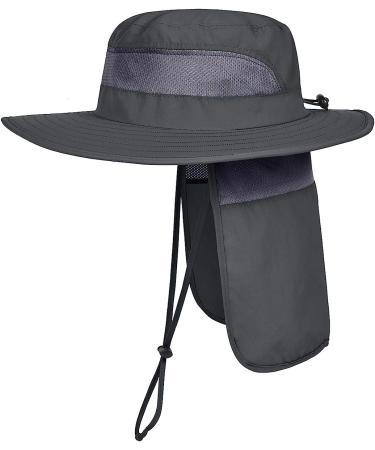 LCZTN Men's Sun Protection Safari Cap with UPF 50+ Wide Brim and Neck Flap - Dark Grey - Buy Online on GoSupps.com