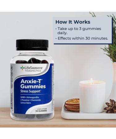 Anxie-T - Stress Relief Gummy - Vitamin Supplement for Mood & Mental Focus Support - Feel Calm and Relaxed - Rapidly Eases Tension - Ashwagandha, GABA & L-Theanine - 90 Gummies 90 Count (Pack of 1) Gummies - Buy Online on GoSupps.com