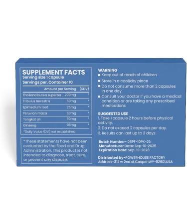 POWERHOUSE FACTORY Men s Vitality & Energy Support Capsules Sports Nutrition for Improved Performance Stamina and Endurance 10 Capsules - Buy Online on GoSupps.com