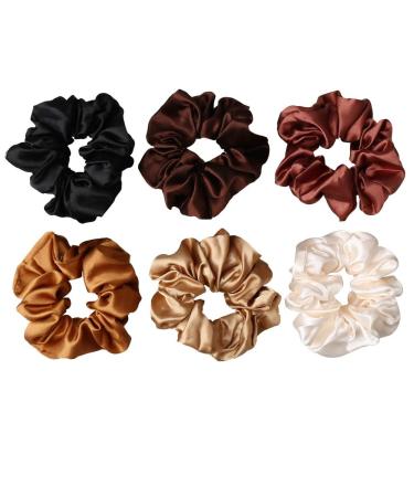 nuoshen 6 Pieces Hair Scrunchies Satin Elastic Soft Hair Ties Scrunchy Hair Bands for Girls and Ladies 6 count (Pack of 1) - Buy Online on GoSupps.com