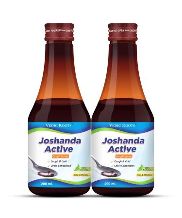 Ayurvedic Cough Syrup Dry/Chronic/Wet Cough Reliever | Mucus/Phlegm/Chest Congestion Relief Medicine Joshanda Active Syrup| Chest/Lung Cleanser Syrup | Ayush Approved - 200 ML X 2