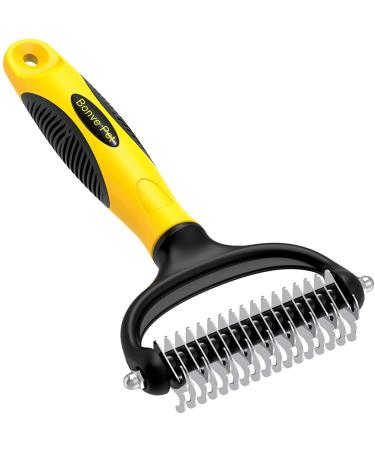 Bonve Pet Dog Brush Dog Grooming Rake Double Sided Deshedding Dematting Tool Undercoat Rake for Small Medium and Large Pets Effectively Reduces Hair Loss by up to 90% Black + Yellow