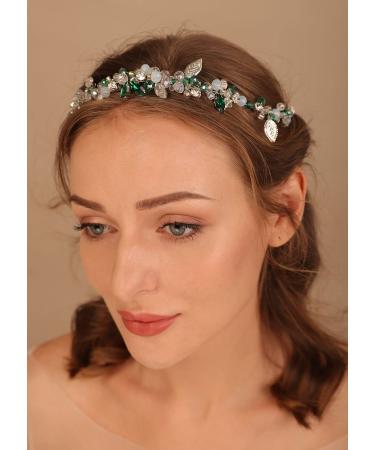 Denifery Bride Wedding Hair Vine Headband Rhinestone Green Crystal Headpieces Blue Bridal Hair Accessories for Women and Girls - Buy Online on GoSupps.com