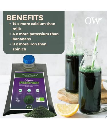Organic Spirulina Powder 500g - Natural Protein Vegan Superfood by Organic Wonders - Buy Online on GoSupps.com
