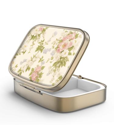 Pill can box with mirror retro 2 compartment Small pill box bronze rectangular pill box or vitamins fish oil dietary supplements pills contain 1 piece F-5-vintage floral