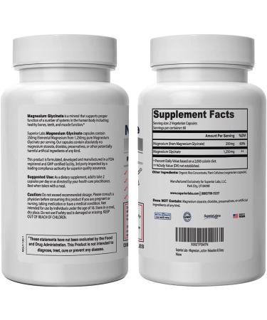 Superior Labs Magnesium Glycinate 1250mg - 120 Veg Capsules - Essential Mineral for Energy, Bone Health, Muscle Function, Relaxation & Sleep - Buy Online on GoSupps.com