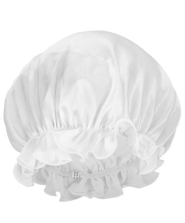 moonsix Women's Natural Silk Night Cap Satin Sleep Caps Elastic Head Cover Bonnet for Hair Care Elastic White 1-white(elastic)