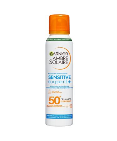 GARNIER Ambre Solaire Sensitive Expert+ - Dry Mist - Sun Protection SPF 50+ - Protects from Long UVA UVB & UVA - Water Resistant - Ceramides - Sensitive & Sun-Intolerant Skin - 150 ml