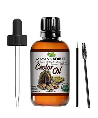 Mayan's Secret - 4oz Pure Castor Oil Organic Cold Pressed Unrefined Glass Bottle- Moisturizing & Healing  For Dry Skin  Hair Growth - For Skin  Hair Care  Eyelashes Huge 4 ounce - Caster Oil