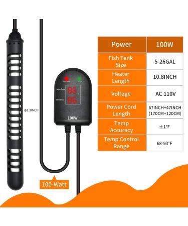 U-picks 100W Submersible Aquarium Heater for 5-25 Gallon Fish Tank with Intelligent External Temperature Controller - Buy Online on GoSupps.com