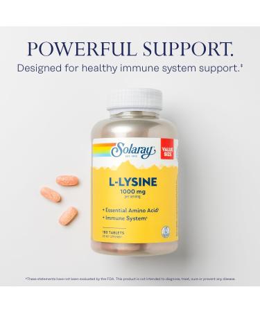 SOLARAY L-Lysine 1000 mg - Essential Amino Acid Supplement with Vitamin C & Zinc 60 Servings Lab Verified Immune Support 180 Tablets - Buy Online on GoSupps.com