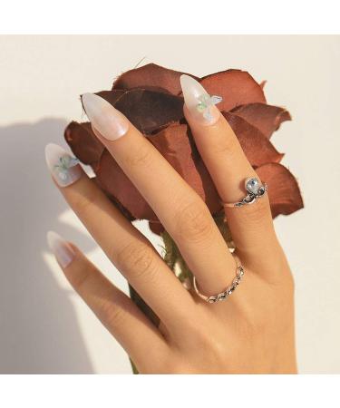 Sethexy Shiny Stilettos - Medium False Nails with Sparkle Butterfly Design | 24 pcs Acrylic Press-On Nails for Women & Girls - Buy Online on GoSupps.com