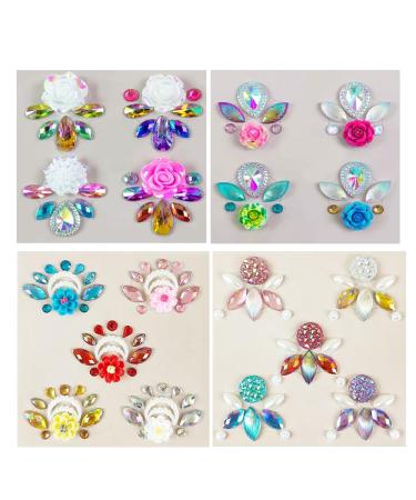 4 Sheets Rhinestone Stickers Jewels Stickers Gem Stickers Craft Gems Self Adhesive Rhinestones Stickers Face Gems and Rhinestones for Makeup Eye Body Nail Art