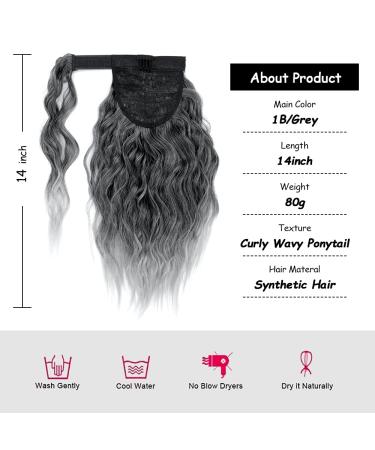 14 Grey Curly Wavy Ponytail Hair Extension - Heat Resistant Synthetic Clip-in for Women - Ombre Grey - Buy Online on GoSupps.com
