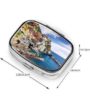 Cinque Terre Scenery 2 Compartment Small Pill Case | Cute Travel Pill Organizer for Pocket & Purse - Perfect Gift - Buy Online on GoSupps.com