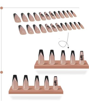 Ballerina Coffin Fake Nails - 24Pcs Long Black French Press on Nails with Dragon Patterns | Full Cover False Nail Tips with Glue for Women & Girls Nail Art - Buy Online on GoSupps.com