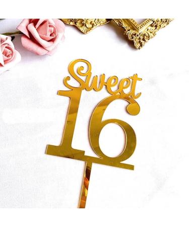 Emma Bunting Sweet 16 Gold Acrylic Cake Topper - Reusable - 15cm x 9cm - Buy Online on GoSupps.com