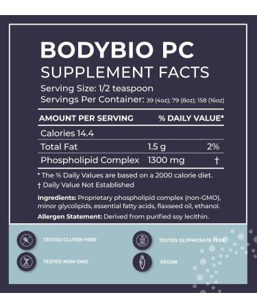 BodyBio PC Phospholipids & Flaxseed Oil Liquid | Liposomal High Absorption | 8 oz (198ml) - Buy Online on GoSupps.com