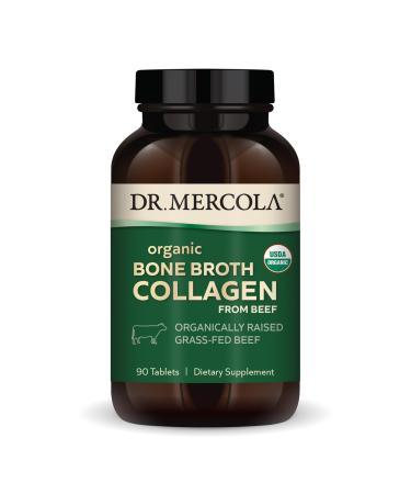 Dr. Mercola Organic Bone Broth Collagen - Supports Skin Hair & Nails - Organically Raised Grass-Fed Beef - USDA Organic - Non-GMO Gluten-Free & Soy-Free - 90 Tablets (30 Servings)
