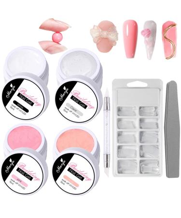 TEEROVA Solid Nail Extension Builder Gel Set 4 Colors Non-Sticky Hand Nail Extension Solid Builder Gel with Nail Tools Nail Art Hard Gel for Nails Sculpting Manicure 3D Modeling