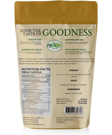 Newtree Organic Ceylon Vegan Coconut Sugar | 500gm | 1.1 LB | - Unrefined & Low glycermic Natural sweetener - Buy Online on GoSupps.com