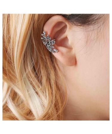 Boho Leaf Earcuff Earrings Silver Leaves Ear Cuffs Tiny No Piercing Earrings Helix Cartilage Cuff Earrings Simple Ear Crawler Earrings Jewelry for Women and Girls