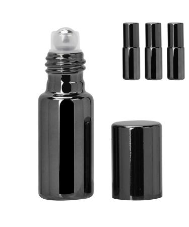 Glass-roll-on bottles 3PCs / set Professional glass-perfume scooter bottle Portable essential oil-roll-on bottle set 5 ml empty refillable roll-on bottles (black)