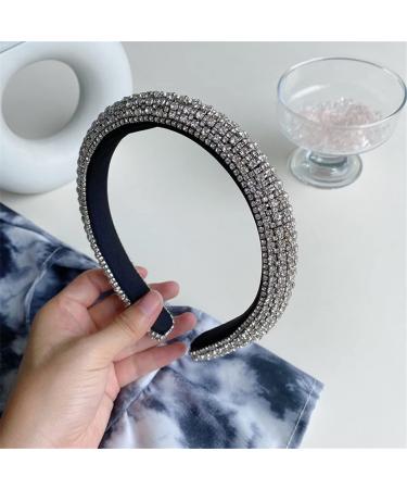 WENLII Women's Imitation Rhinestone Head with Silver Hairband Ladies Velvet Tiara Hair Accessories Headband (Color : Black Size : 1) 1 Black