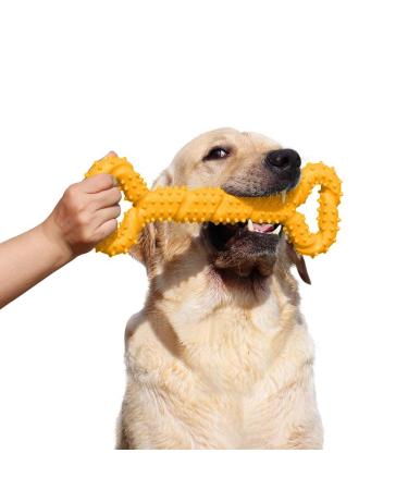 atopo robust dog toys 13 inch bones shaped cocket from hard rubber with convex design strong interactive toys for large small dogs teeth cleaning and gums massage yellow