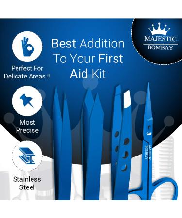 Precision Stainless Steel Grooming Set - Professional Luxury Tweezers & Nail Scissor in Titanium Blue - Ideal for Ingrown Hair, Eyebrows, Nose, Facial Hairs, Splinters - Buy Online on GoSupps.com