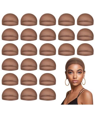 MYKURS Dark Brown Stocking Wig Caps for Women, 24 Pack