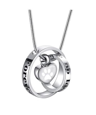 Forever in my heart no longer on my side of pet cremation jewelry for ashes from dog/cat funeral keeper neck chain paw print memorial necklace silver-white paw