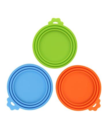 SHENQIDZ 3 Pack Pet Food Can Covers Lids Universal BPA Free & Dishwasher Safe/Silicone Dog&Cat Food Can Lid Covers (green+blue+orange)